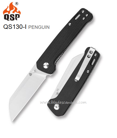 QSP Penguin Folding Knife, D2 Two-Tone, Micarta Black, QS130-I - Click Image to Close